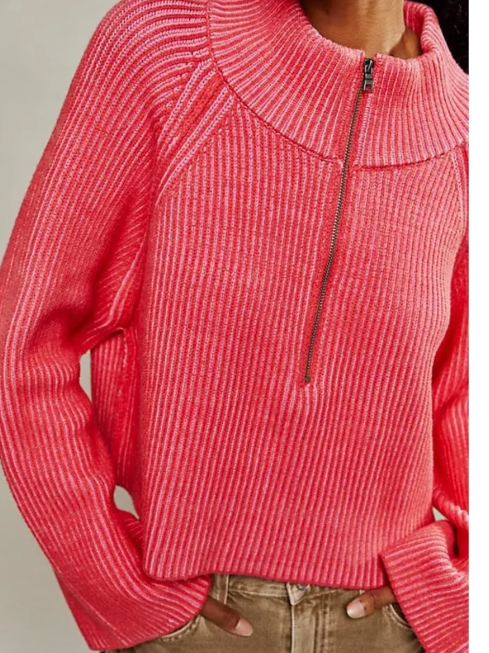 Free People Greta Half Zip Pullover in Bright Pink/Orange Blossom Sz XS